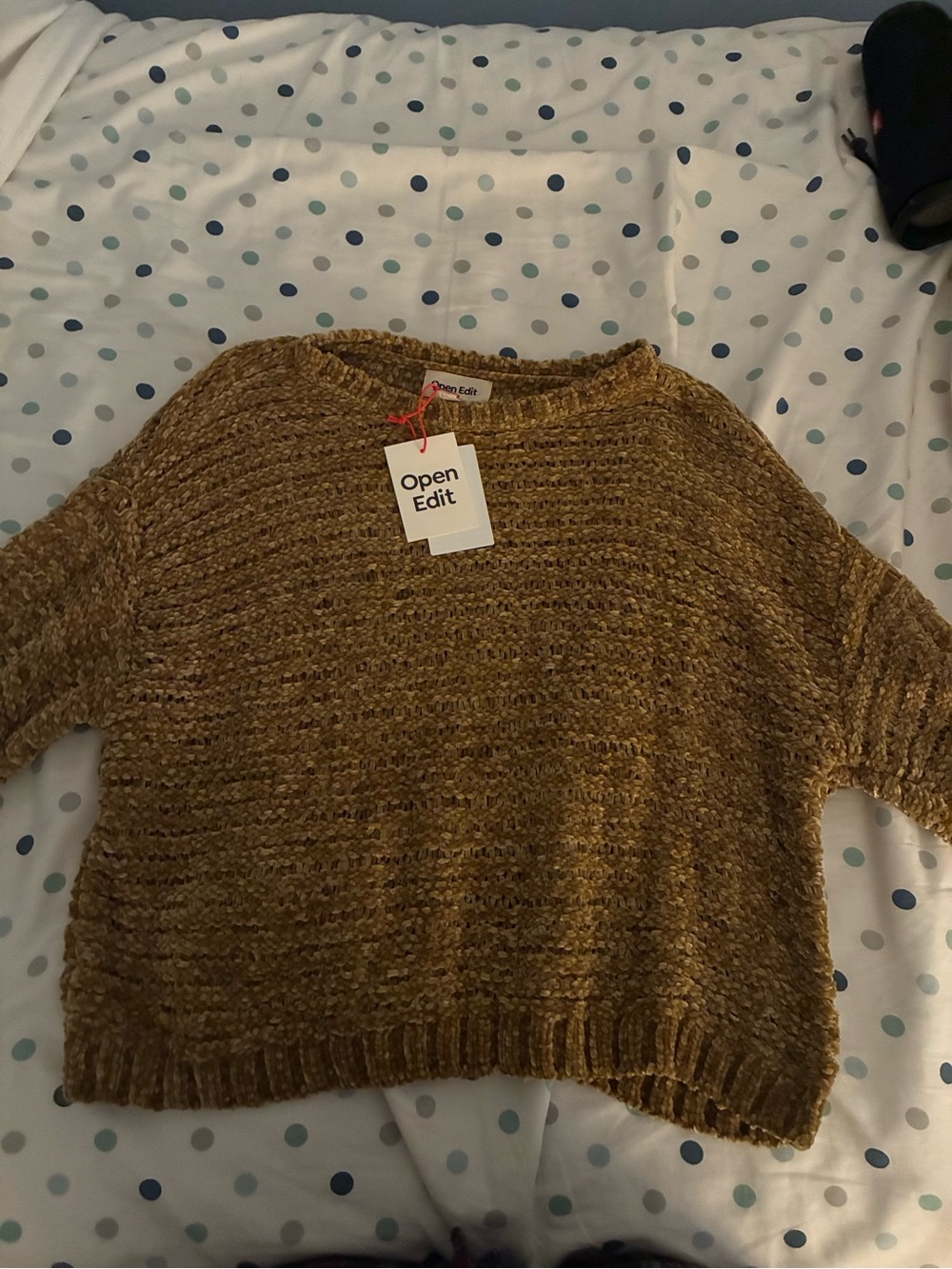 Open Edit Women's Short Sleeve Chunky Knit Top in Mustard